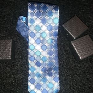 Calvin Klein geometrical pattern blue and silver neck tie